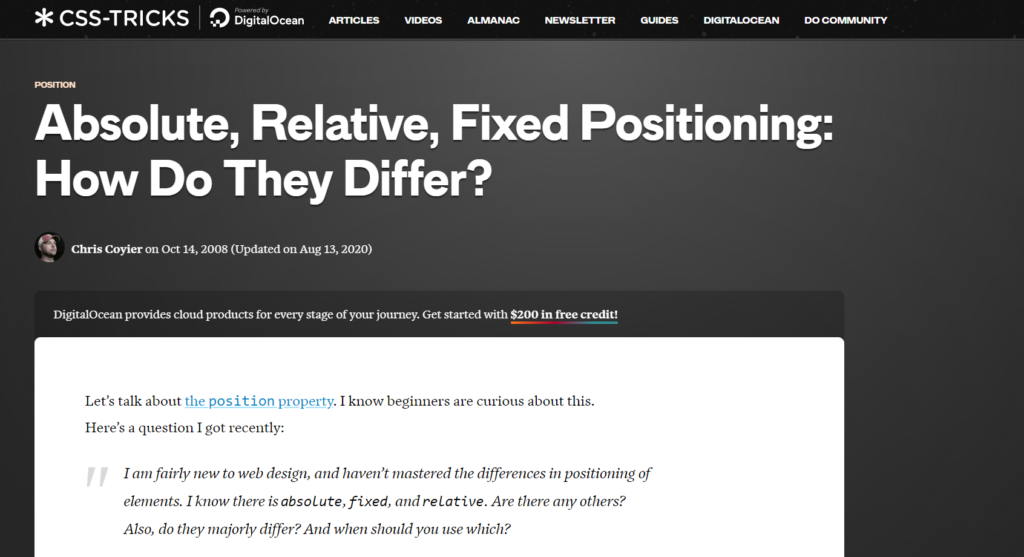 Css-tricks positioining how do they differ